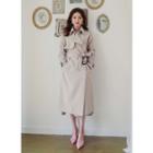 Wrap-front Long Trench Coat Beige - One Size