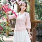 3/4-sleeve Floral Embroidery Top