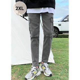 Band-waist Pigment-washed Cargo Pants
