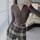 Hooded Cropped Top / High-waist Plaid Pants
