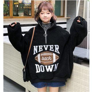 Furry Embroidered Half-zip Boxy Sweatshirt