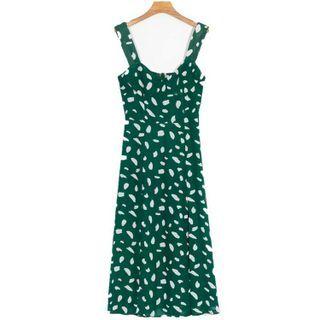 Spaghetti Strap Patterned Slit A-line Dress