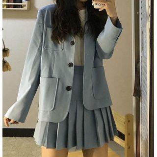 Plain Blazer / Pleated Plain Mini Skirt