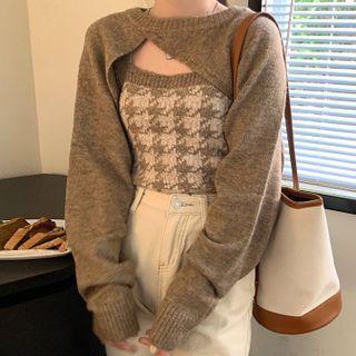 Set: Cropped Sweater + Houndstooth Camisole Top