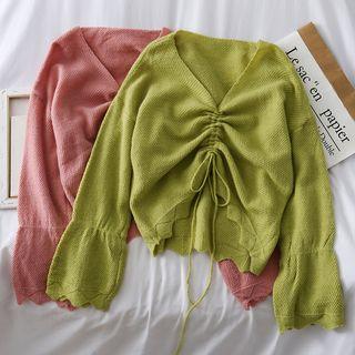 V-neck Drawstring Knit Sweater