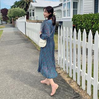 Pleated Floral Long Shirtwaist Dress