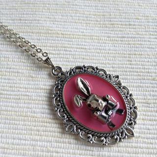 Silver Bunny Necklace (pink) One Size