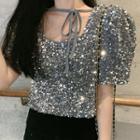 Puff-sleeve Sequined Top