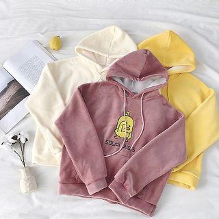 Little Duck Embroidered Velvet Fleece Hooded Sweatshirt