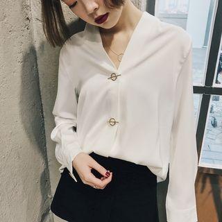 Long-sleeve V-neck Chiffon Shirt