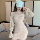 Cold-shoulder Shirred Mini Bodycon Dress