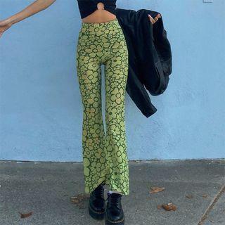 Flower Print High Waist Bootcut Pants