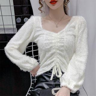 Drawstring Fluffy Crop Top