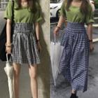 Short-sleeve T-shirt / Check A-line Skirt / Midi Skirt