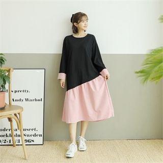Round-neck Color-block Long Dress