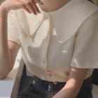 Puritan-collar Waffle Blouse