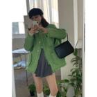 Round Neck Single-breasted Blazer Green - One Size