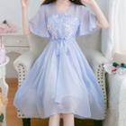 Flower Applique Short-sleeve A-line Dress