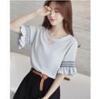 Embroidered Short Sleeve Chiffon Blouse