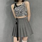 Set: Zebra Print Crop Tank Top + Camisole Top + Pleated A-line Skirt