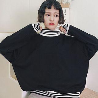 Stripe Trim High Neck Sweatshirt