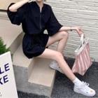 Puff-sleeve Zip Romper