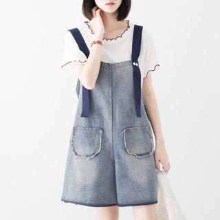 Pocketed Wide-leg Denim Jumper Shorts