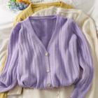 Heart-button Ribbed-knit Cardigan