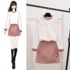 Ruffled Knit Top / Floral Print Mini A-line Skirt / Set