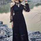 Cutout Shoulder Lace Panel Maxi Dress