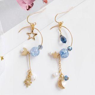 Faux Pearl Faux Crystal Moon & Star Dangle Earring