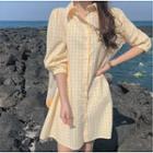 Gingham Elbow-sleeve Shirtdress Yellow - One Size
