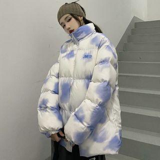 Tie-dyed Lettering Zip Padded Jacket