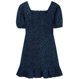 Puff-sleeve Square-neck Denim Dress