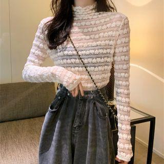 Long-sleeve Mock-neck Heart Lace Top