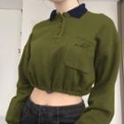 Long Sleeve Lettering Crop Polo Top