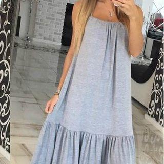 Spaghetti-strap Plain A-line Maxi Dress