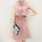 Mock Two Piece Plain Sleeveless Dress