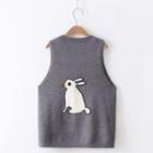 Rabbit Embroidered Rib Knit Vest