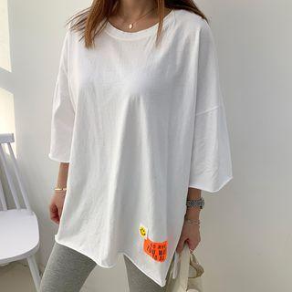Slit-side Patch-detail Long T-shirt