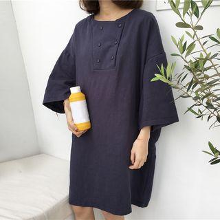Plain 3/4-sleeve Loose-fit Dress
