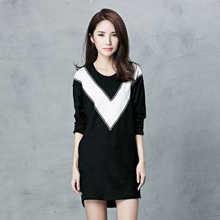 Contrast Chevron Long-sleeve T-shirt Dress