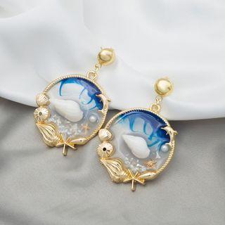 Ocean Resin Dangle Earring E876-3 - 1 Pr - Gold - One Size