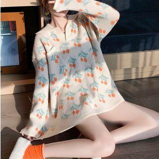 Collared Cherry Print Sweater