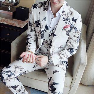 Set: Single Button Floral Blazer + Vest + Pants