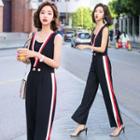 Color Block Sleeveless Wide-leg Jumpsuit