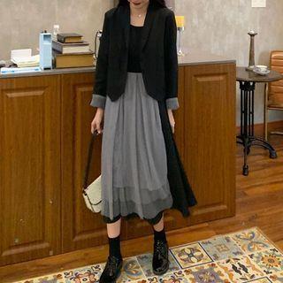 Asymmetrical Spaghetti Strap Midi Mesh Dress / Blazer