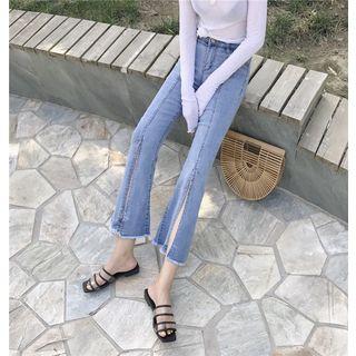 Cropped Slit Hem Boot Cut Jeans