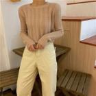 Plain Long-sleeve Cable Knit Top