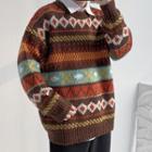 Drop-shoulder Print Sweater